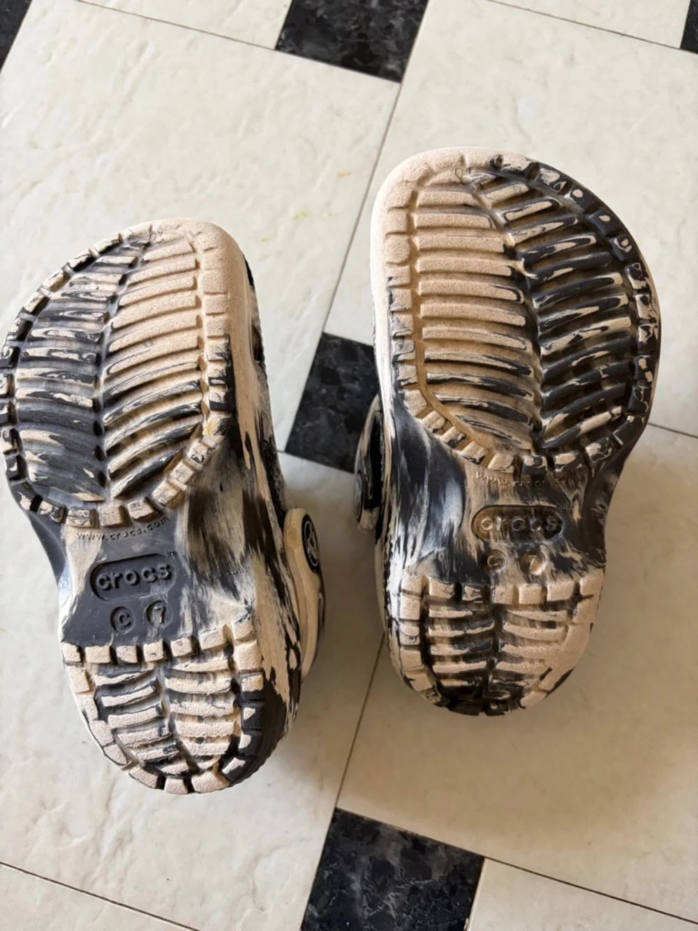 CROCS Kids Black & White Marble-Pattern Clogs